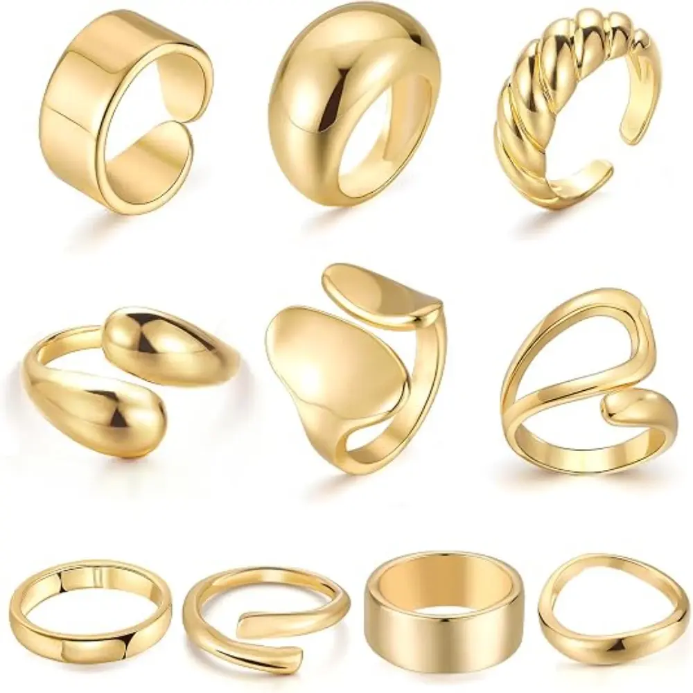 Minimalist Ring Stackable - Women's 10PCS 18K Gold Plated Chunky
