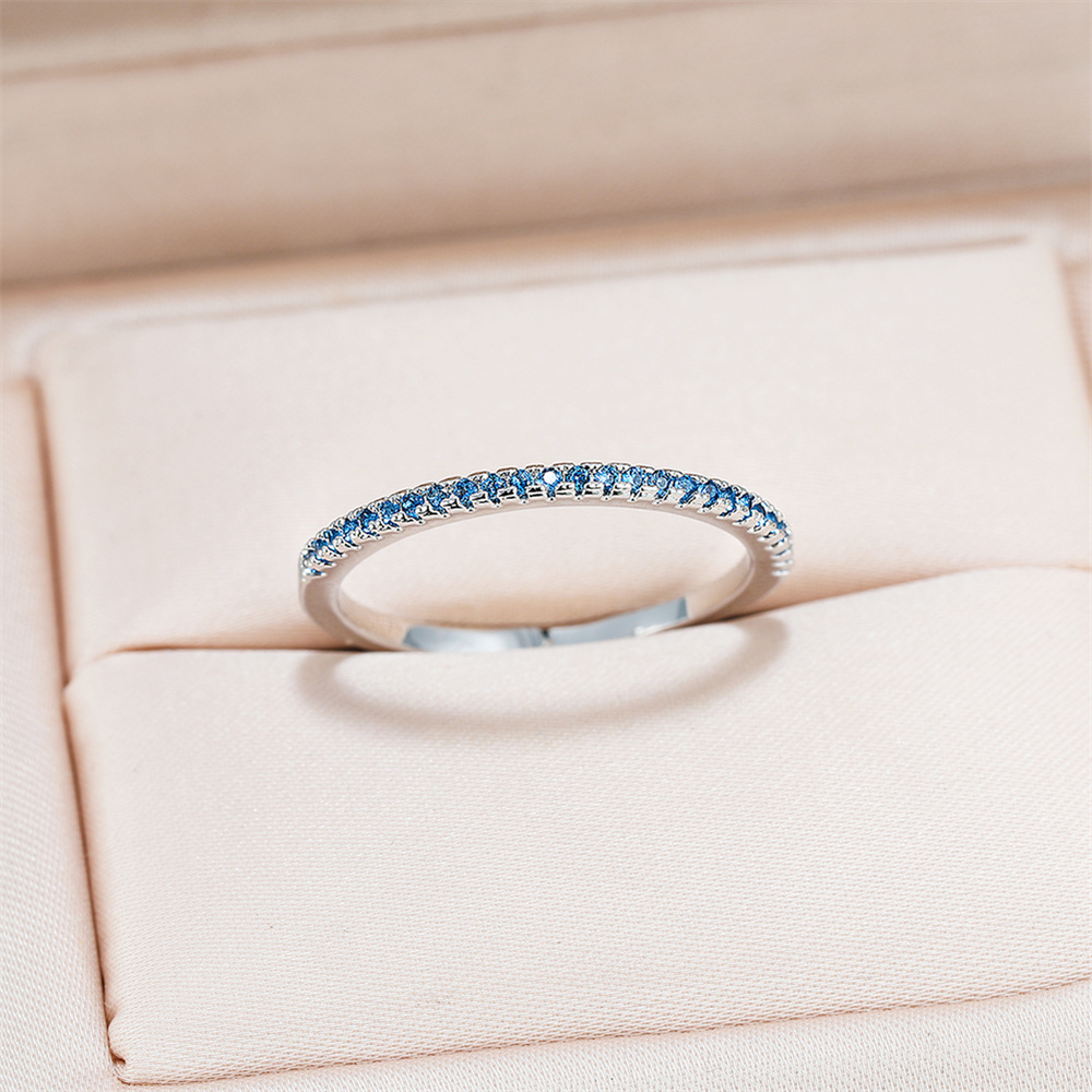 Aqua Blue Crystal Small Round  - Minimalist Ring Stackable 评论和价格