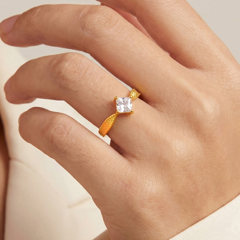 Vnox Trendy Gold Plated Square - Minimalist Ring Stackable 评论和价格
