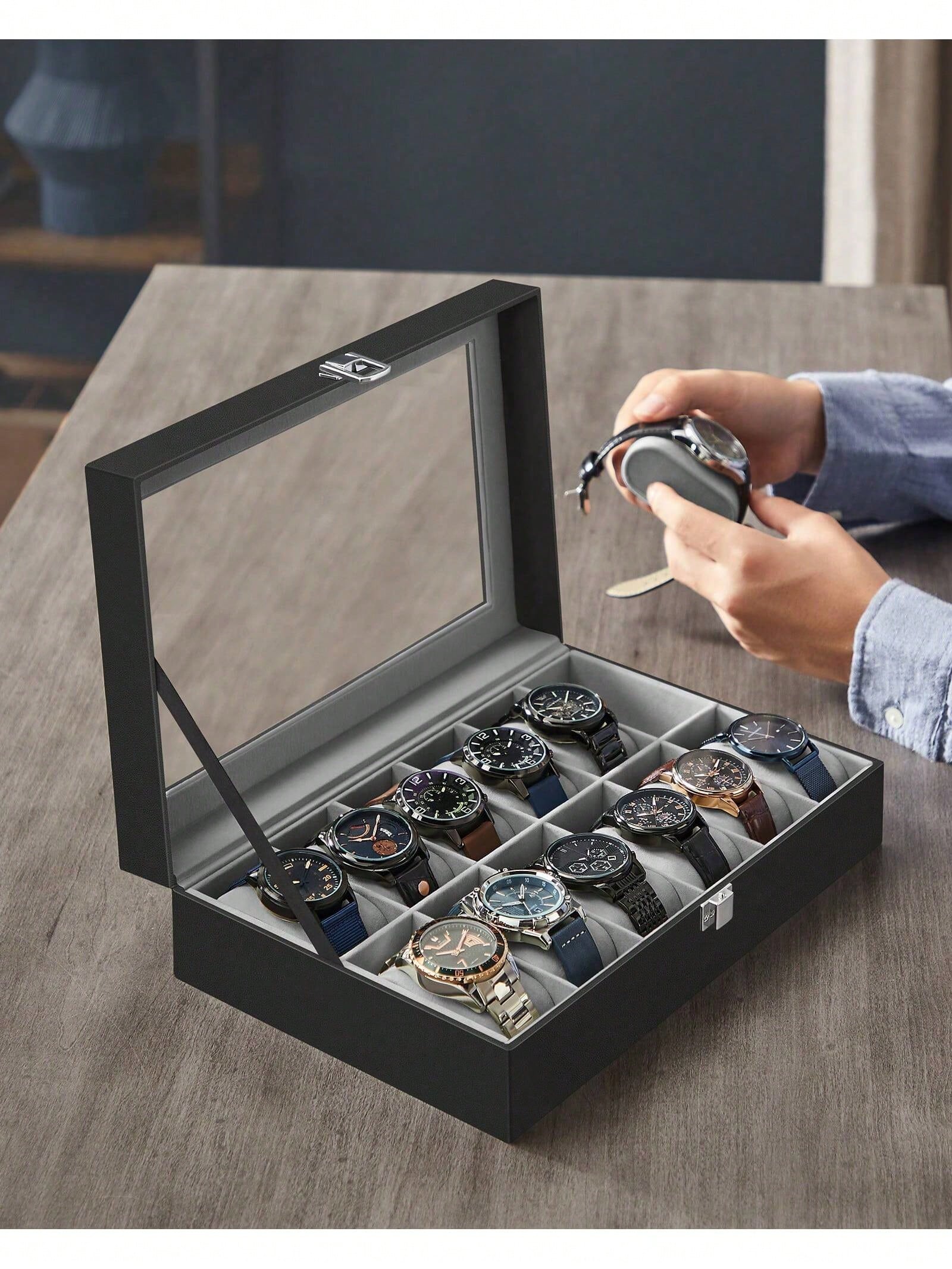 12-Slot Lockable Watch Box wit - Jewelry Organizer Watches 评论和价格