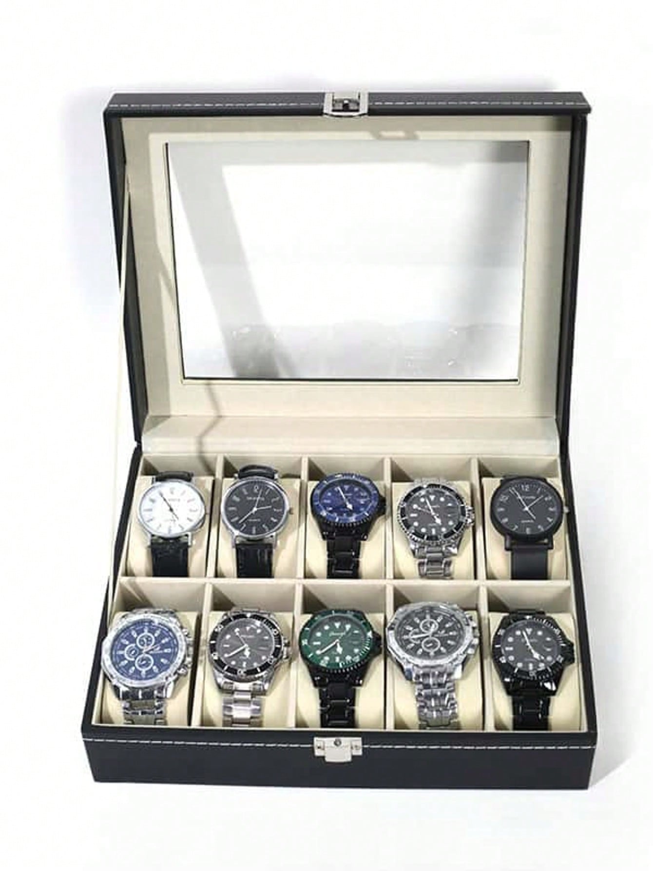 Leather Watch Box with Lock, L - Jewelry Organizer Watches 评论和价格