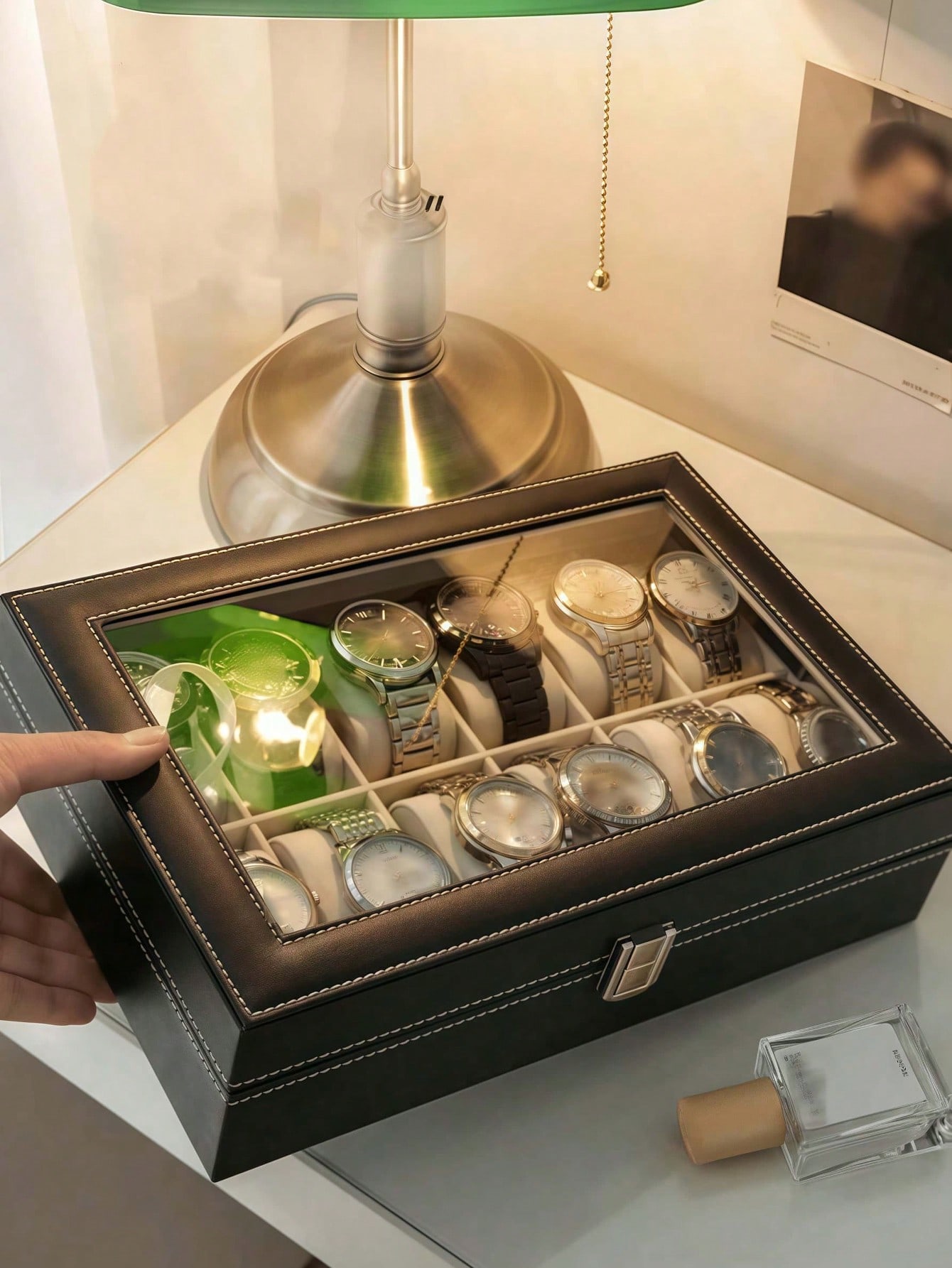 Leather Watch Box with Lock, L - Jewelry Organizer Watches 评论和价格