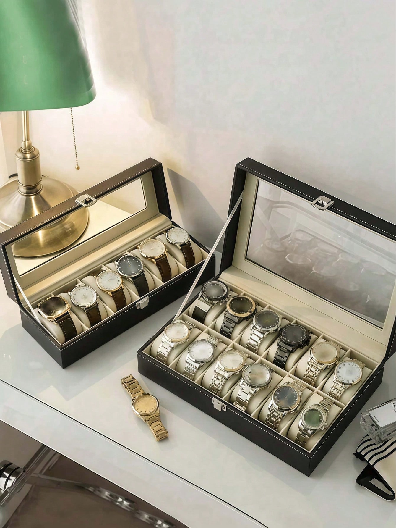 Leather Watch Box with Lock, L - Jewelry Organizer Watches 评论和价格
