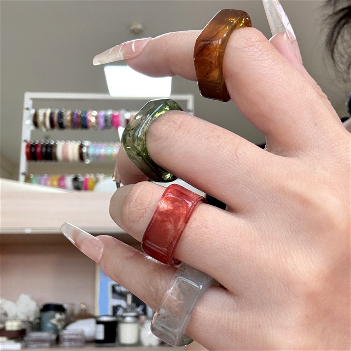 Square Resin Rings Aesthetic A - Minimalist Ring Stackable 评论和价格