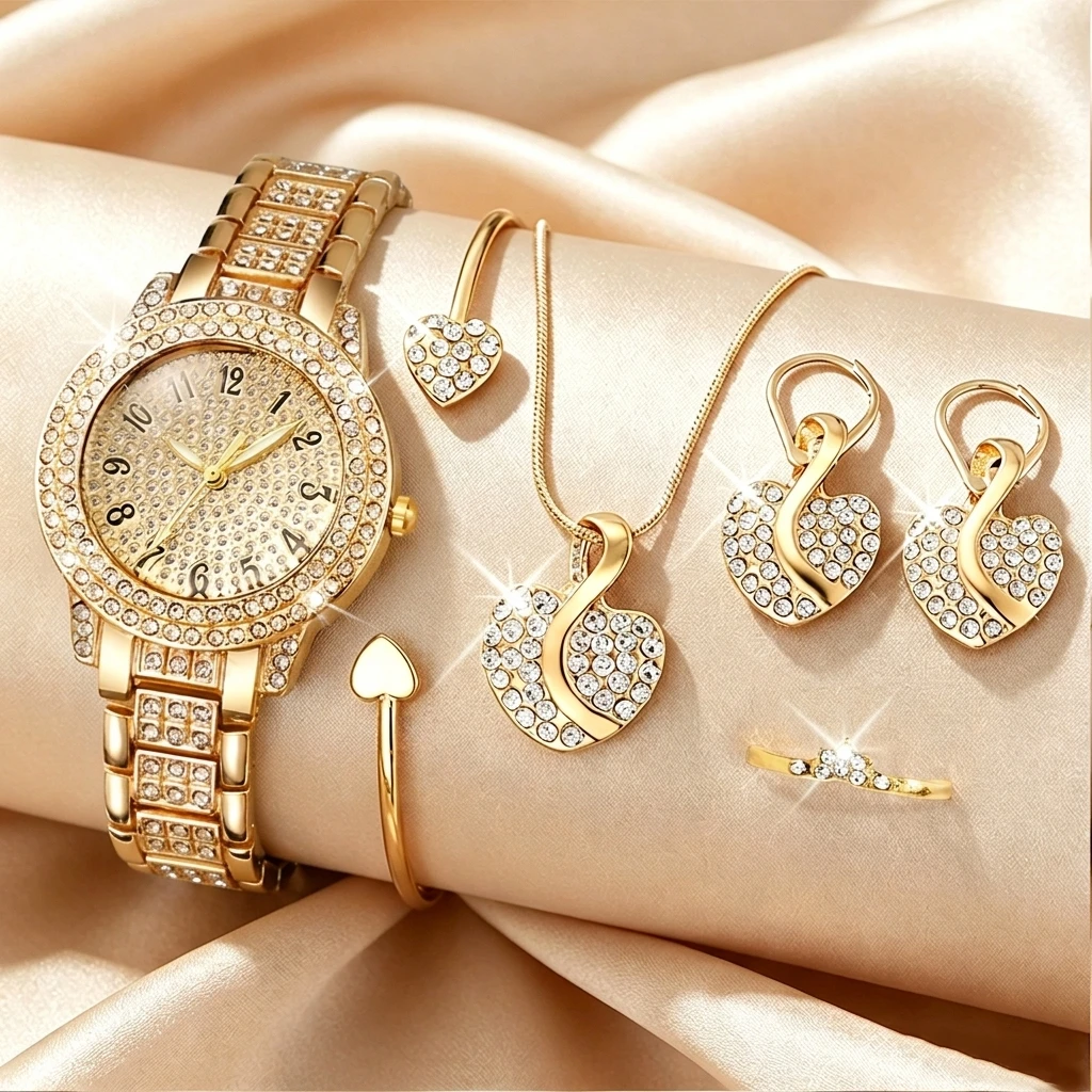 6PCS Fashion Rhinestone Women  - Jewelry Clasp Watches 评论和价格