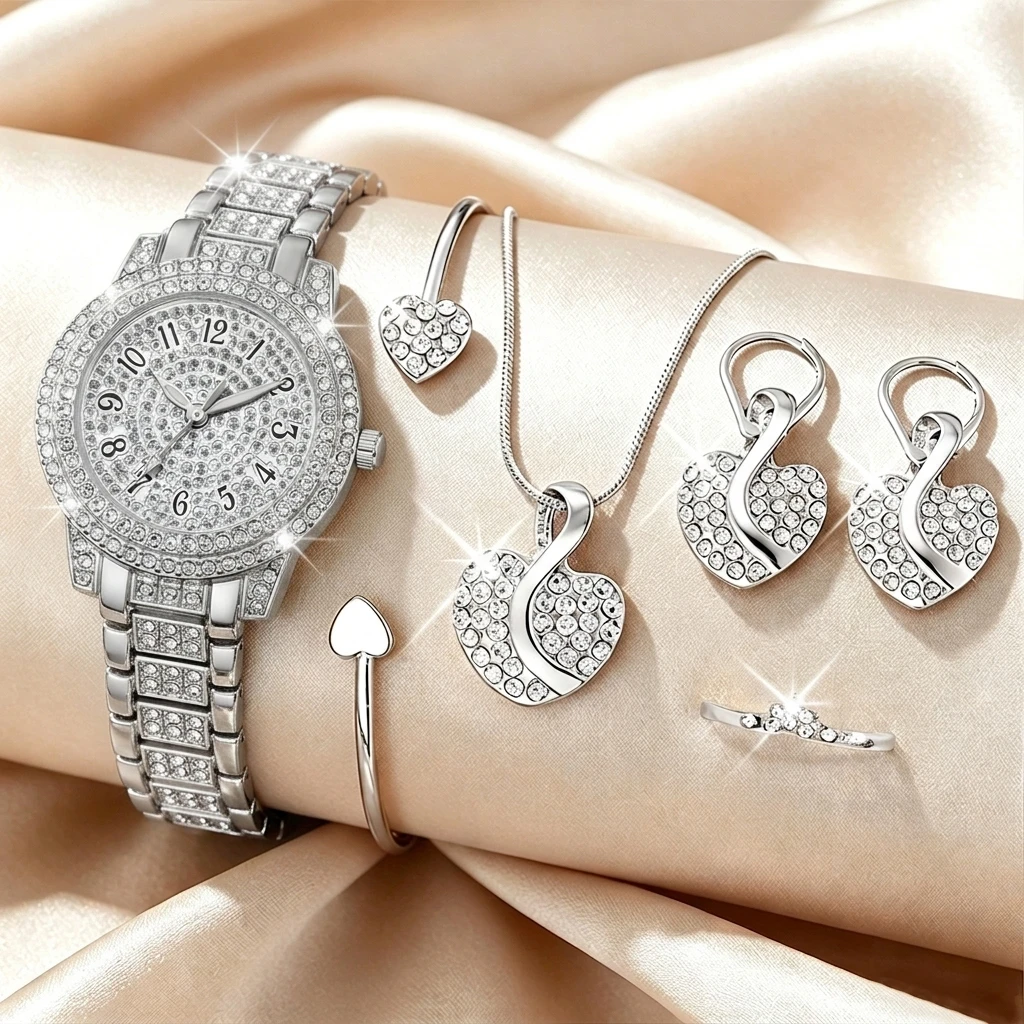6PCS Fashion Rhinestone Women  - Jewelry Clasp Watches 评论和价格